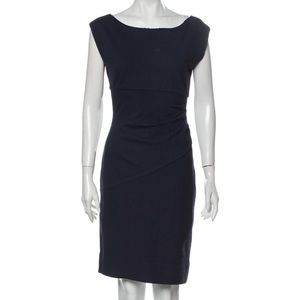 DVF Navy Asymmetric Low Back Draped Dress